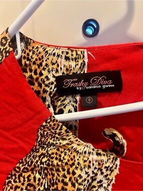 Trashy Diva Red Dress with Leopard Print Accents